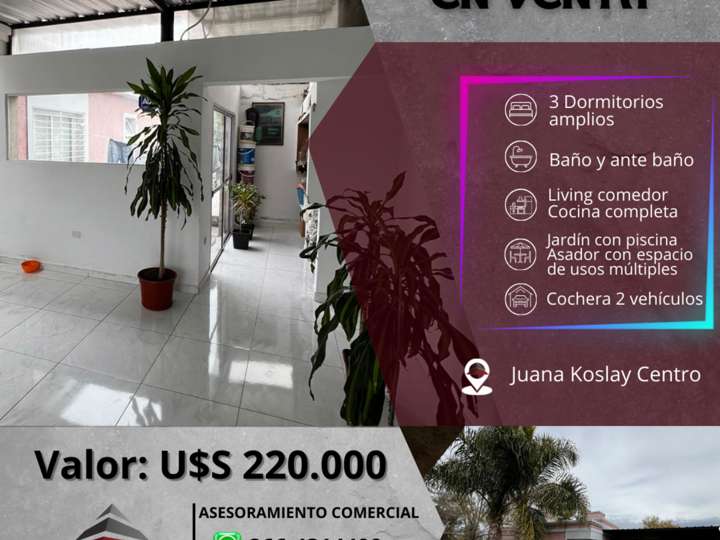 Casa en venta en Concarán, Juana Koslay